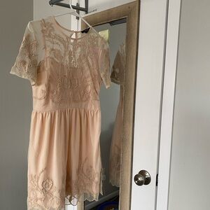 Sheer Embroidered Peach Dress